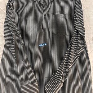 Lacoste Men's Black and White Striped Dress Shirt